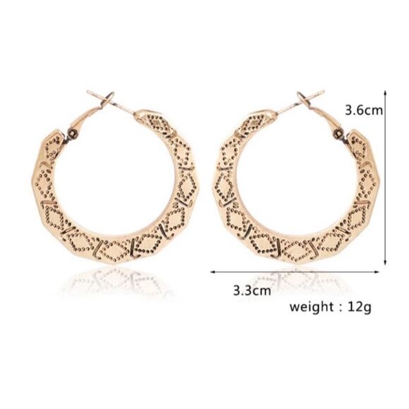 Bohemian Gold Antique Hoop Earrings Geometric - Picture 4 of 6